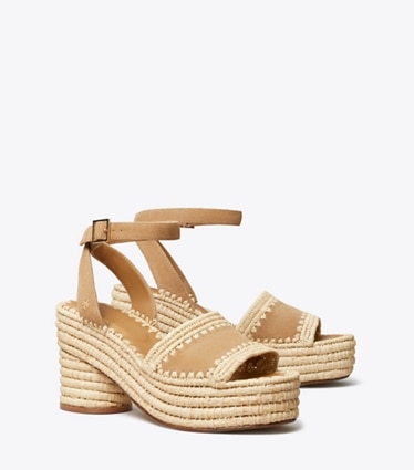 Tory Burch designer sandals Woven Platform Sandal in GRAIN angle