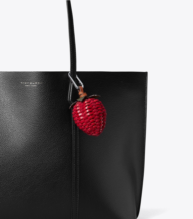 Tory Burch designer bag charms & key rings Woven Strawberry Bag Charm in Toucan Red detail