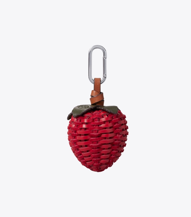 Tory Burch designer bag charms & key rings Woven Strawberry Bag Charm in Toucan Red front