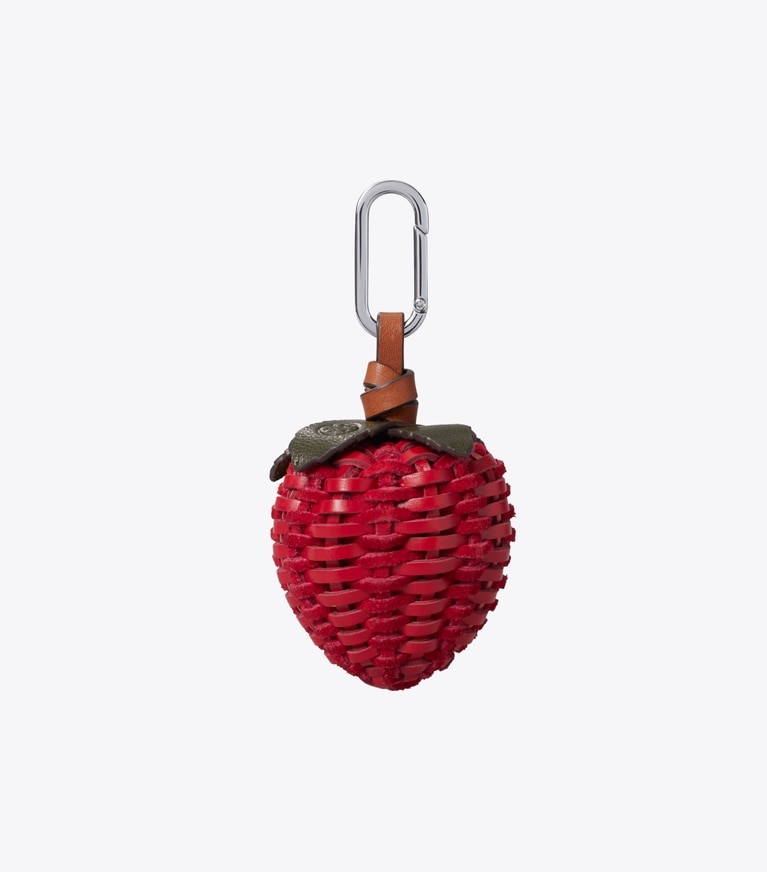 Tory Burch designer bag charms & key rings Woven Strawberry Bag Charm in Toucan Red front