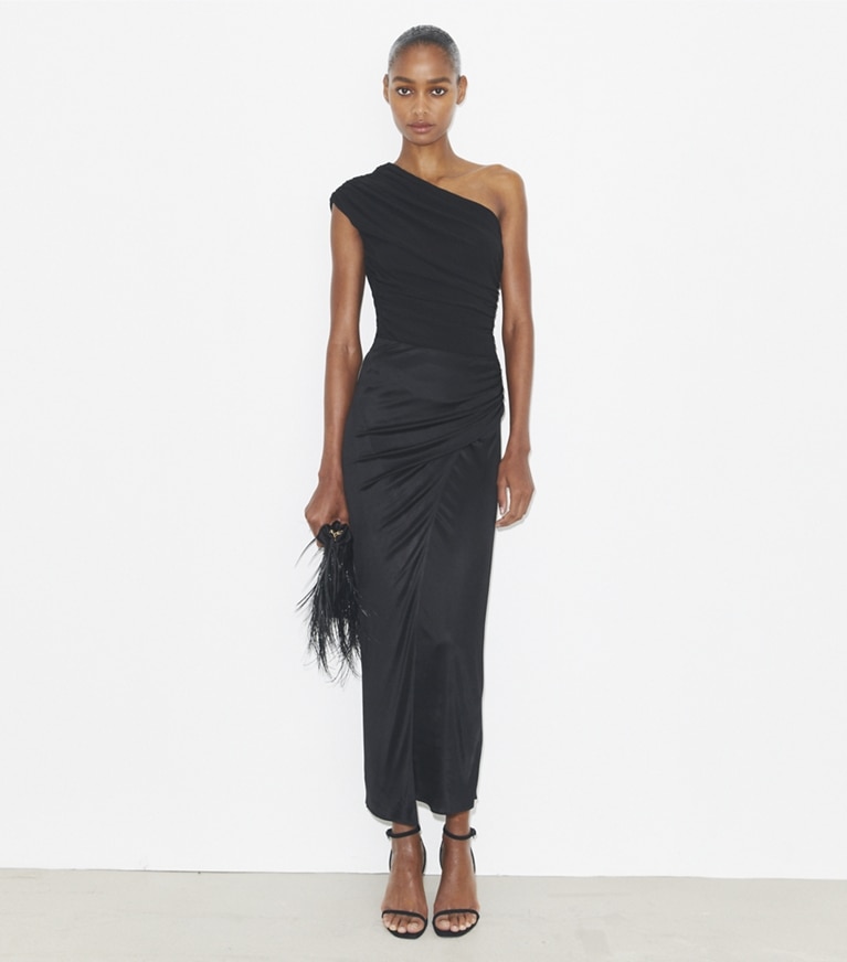 Tory Burch designer bottoms Wrap Jersey Skirt in Black front