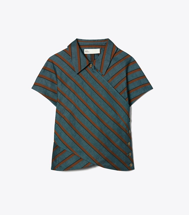Tory Burch designer tops Wrap Top in Teal/Rust front