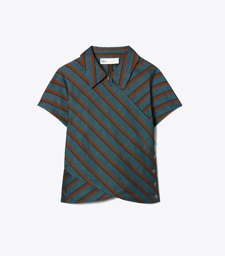 Tory Burch designer tops Wrap Top in Teal/Rust front