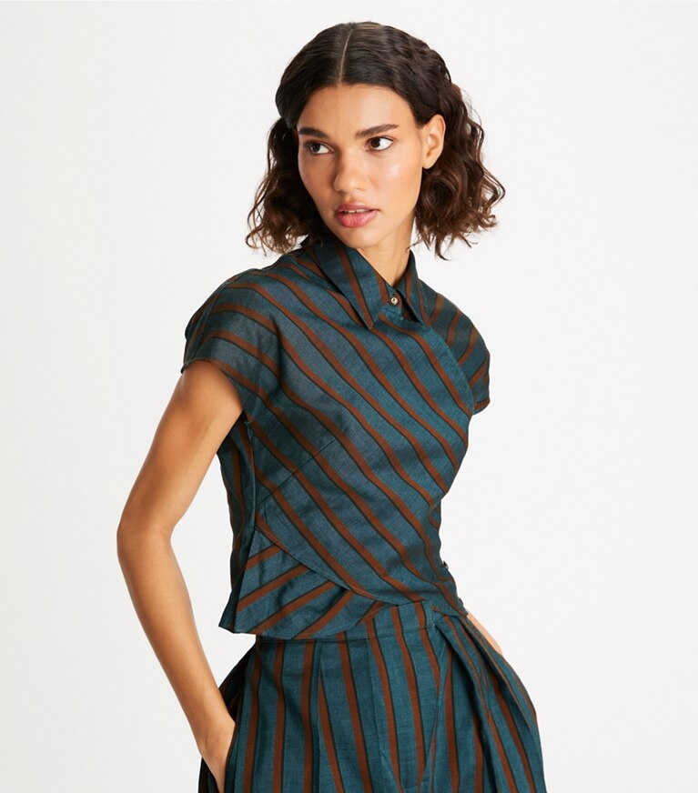 Tory Burch designer tops Wrap Top in Teal/Rust front