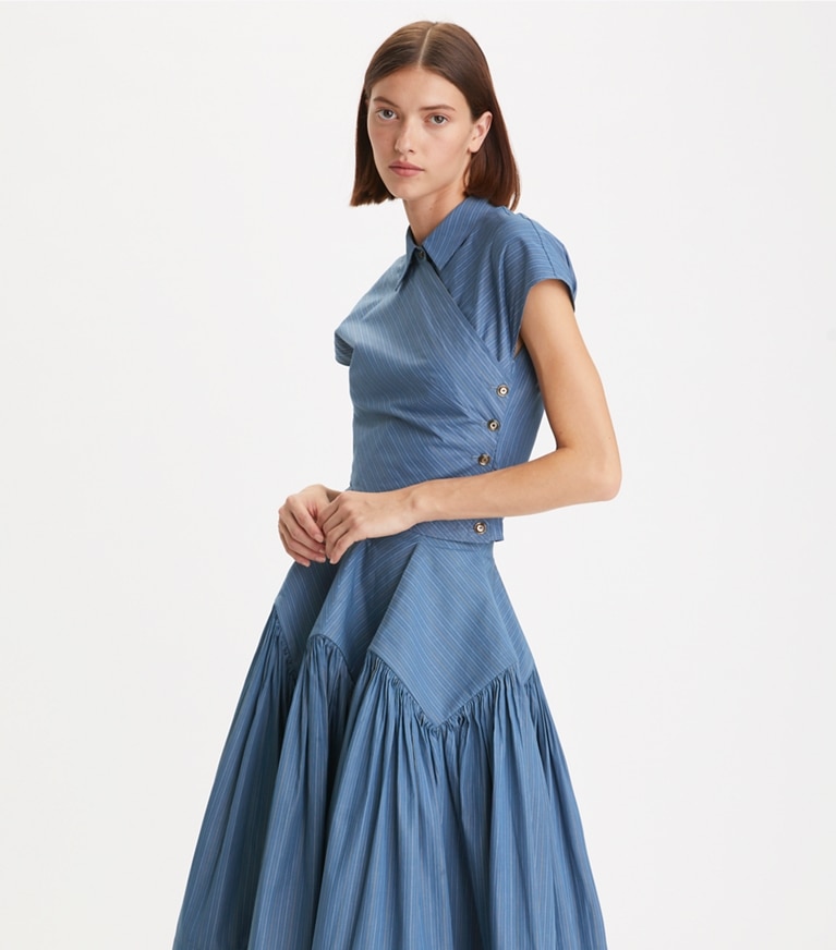 Tory Burch designer tops Wrap Top in Blue/Yellow front