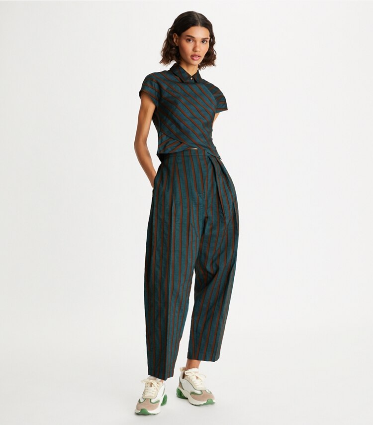 Tory Burch designer tops Wrap Top in Teal/Rust on model front