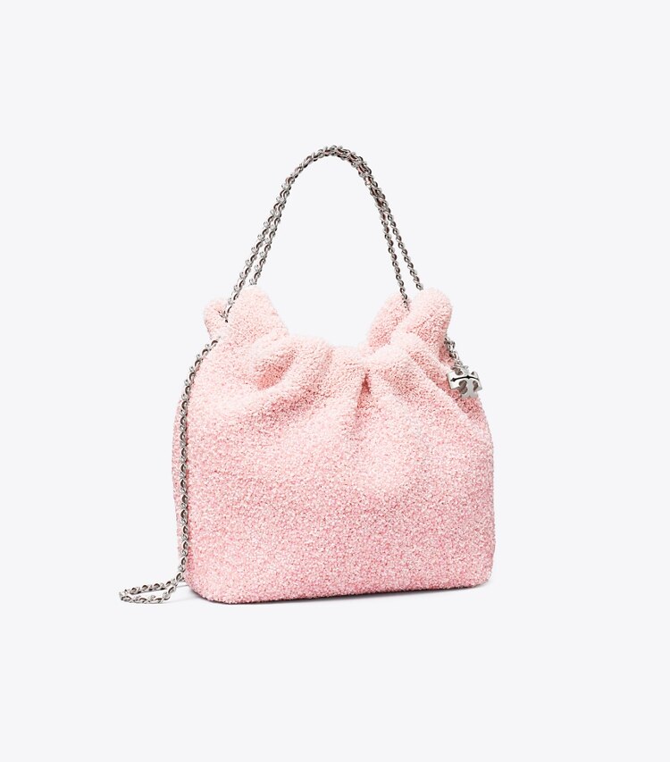 Tory Burch designer crossbody bags x BonBon Mini Fleming Hobo Bag mit Verzierung in Sugared Pink Raspberry angle