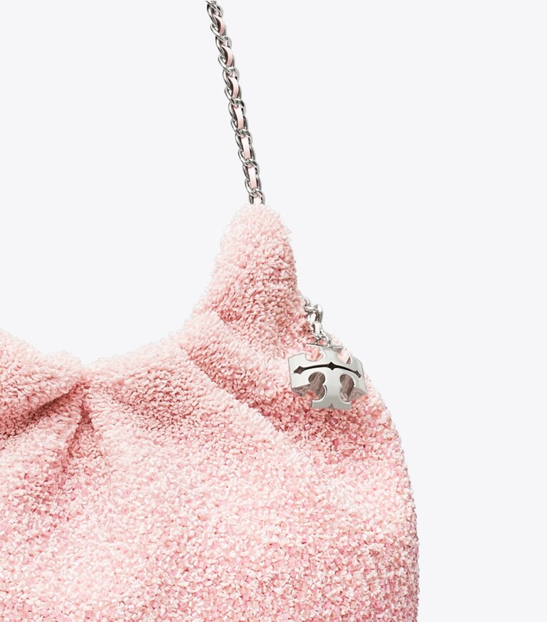 Tory Burch designer crossbody bags x BonBon Mini Fleming Hobo Bag mit Verzierung in Sugared Pink Raspberry angle
