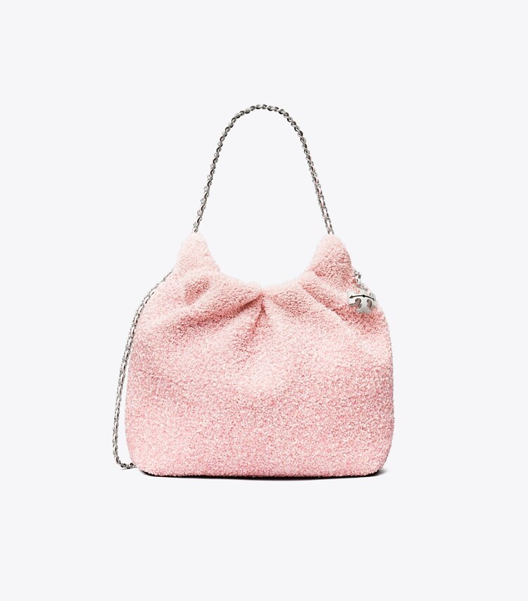 Tory Burch designer crossbody bags x BonBon Mini Fleming Hobo Bag mit Verzierung in Sugared Pink Raspberry front