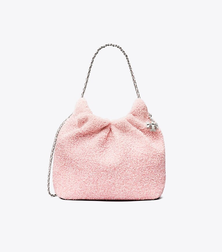 Tory Burch designer crossbody bags x BonBon Mini Fleming Hobo Bag mit Verzierung in Sugared Pink Raspberry angle
