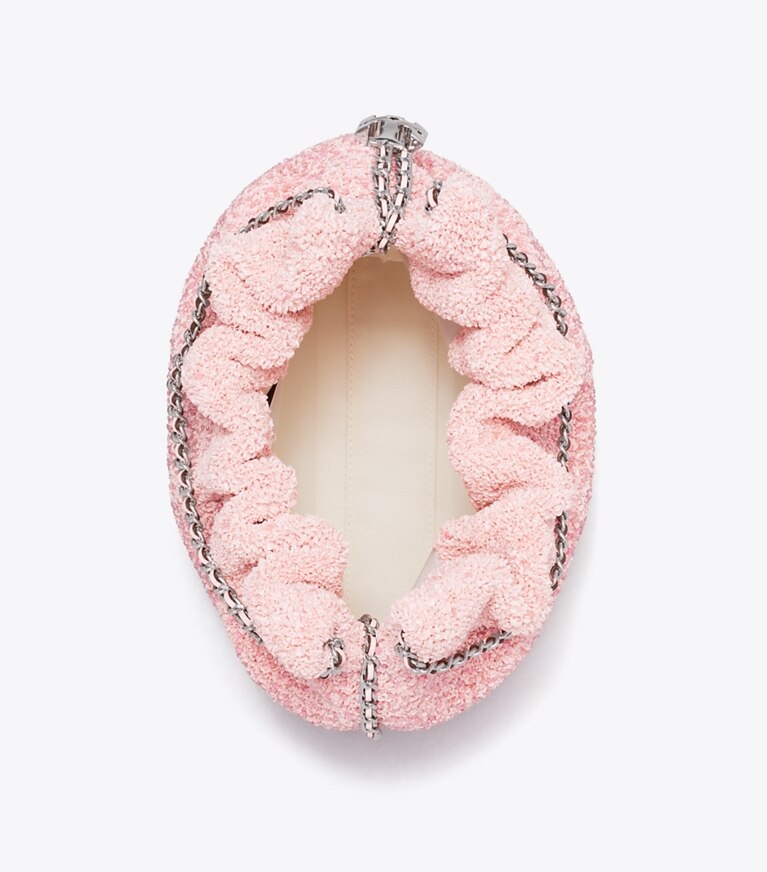 Tory Burch designer crossbody bags x BonBon Mini Fleming Hobo Bag mit Verzierung in Sugared Pink Raspberry angle