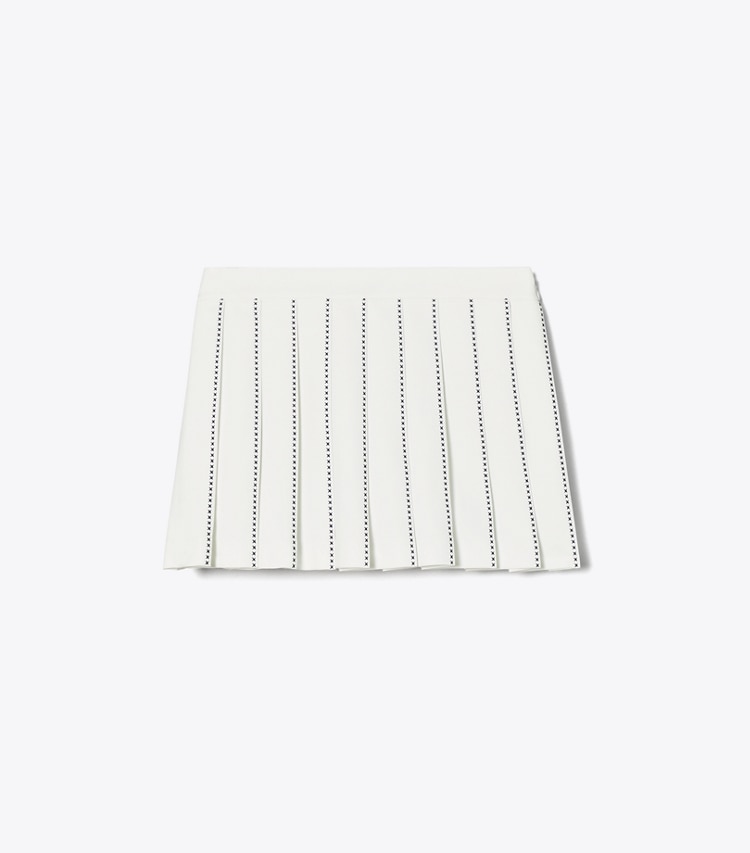 Tory Burch designer bottoms X-Embroidered Pleated Tennis Skirt in Snow White front