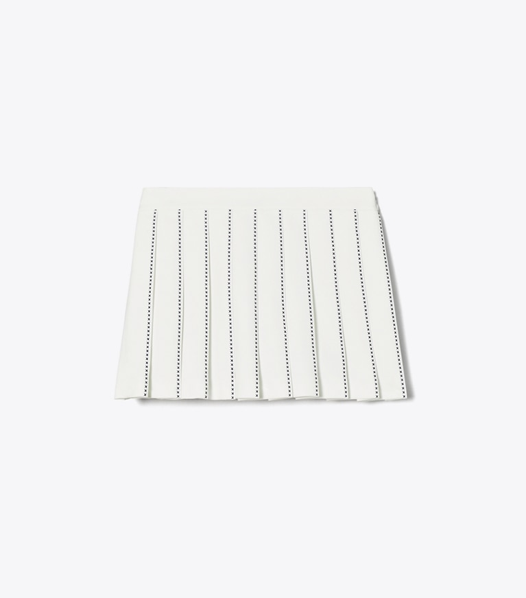 Tory Burch designer bottoms X-Embroidered Pleated Tennis Skirt in Snow White front
