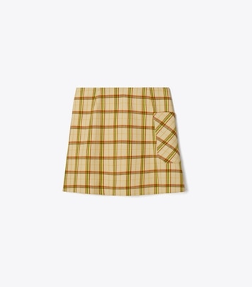 Tory Sport designer bottoms Yarn-Dyed Twill Club Skirt in Beige Party Plaid front
