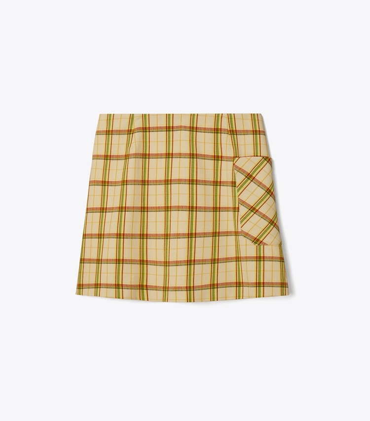 Tory Sport designer bottoms Yarn-Dyed Twill Club Skirt in Beige Party Plaid front