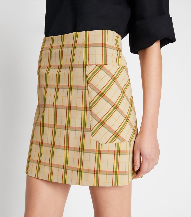 Tory burch pleated 2024 plaid mini skirt