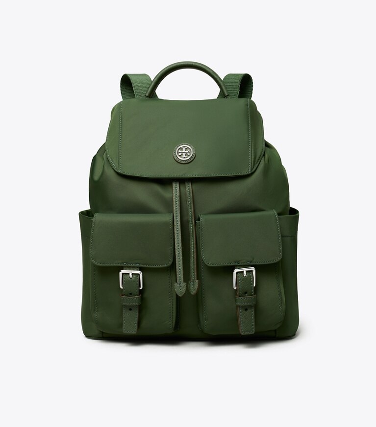 Tory Burch designer zaino Zaino in nylon con pattina in Basil angle