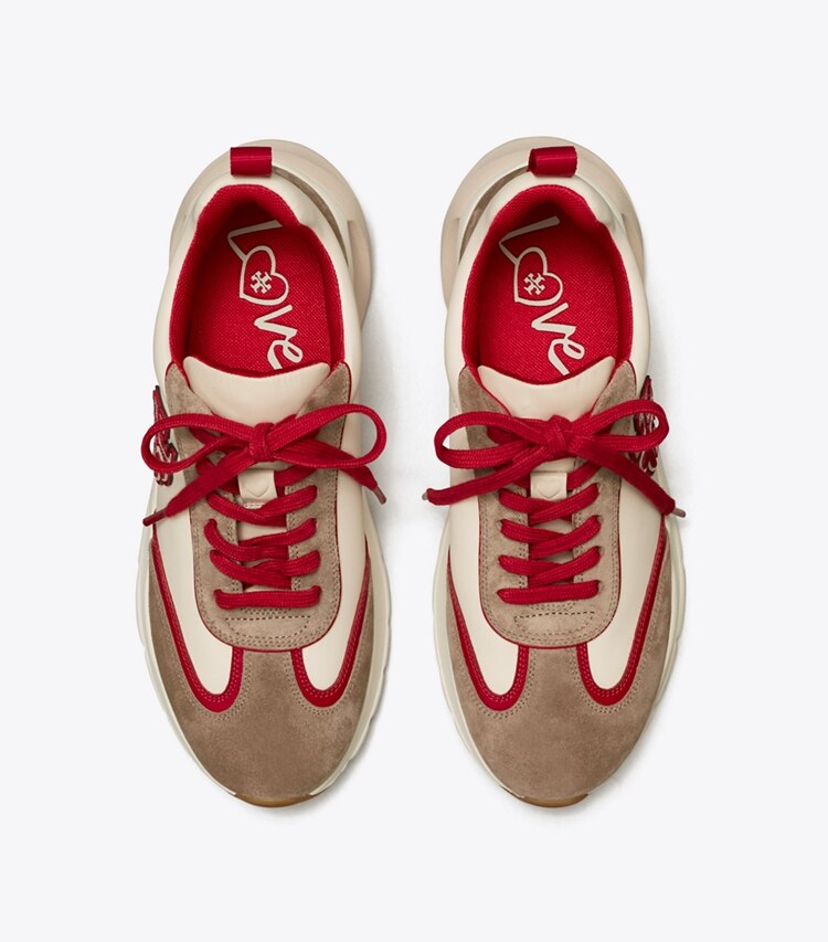 Tory Burch diseñador zapatillas Zapatilla deportiva Good Luck en New Cream / Taupe / TORY RED vista superior
