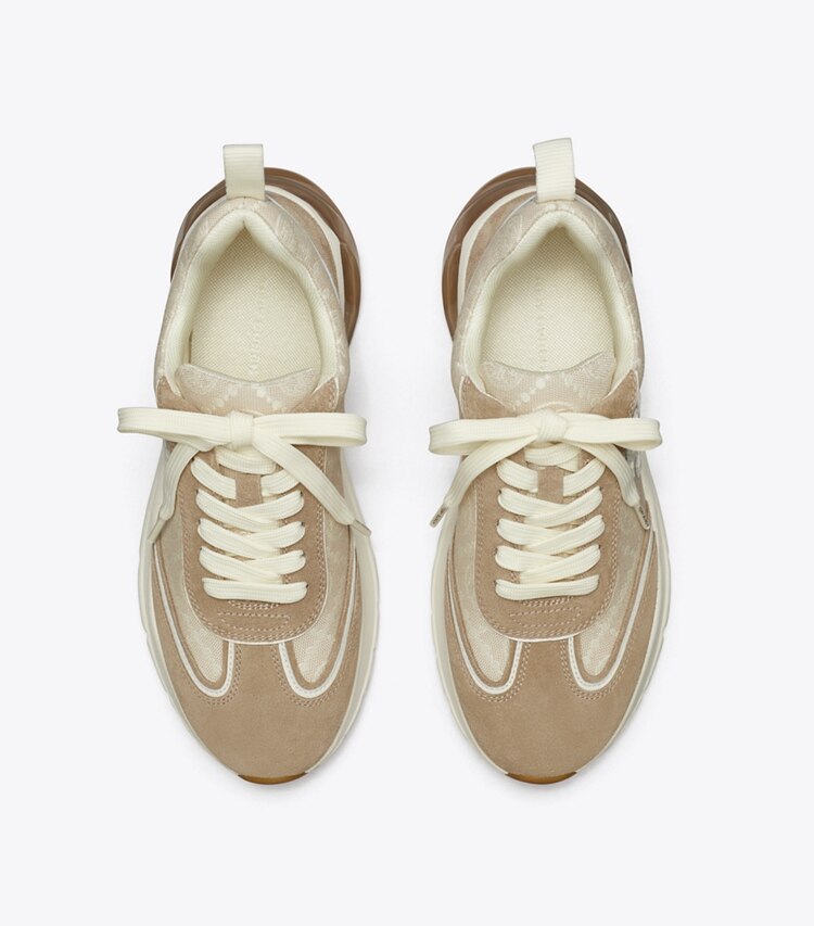Tory Burch diseñador zapatillas Zapatilla Good Luck con monograma T en BIRCH / AVOLA vista superior