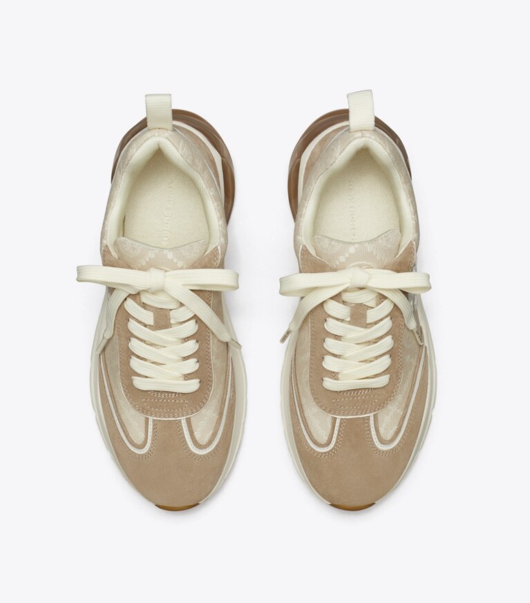 Tory Burch diseñador zapatillas Zapatilla Good Luck con monograma T en BIRCH / AVOLA vista superior