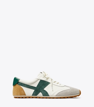 Tory Burch diseñador zapatillas Zapatilla Hank Field en CREAM / MALACHITE / GRAY lateral