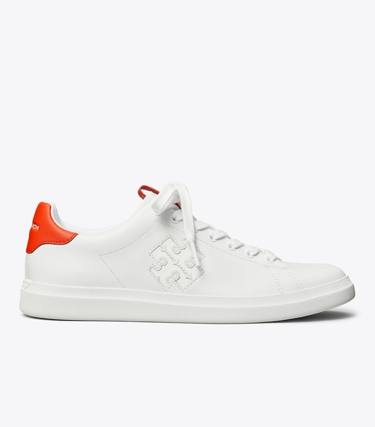Tory Burch diseñador zapatillas Zapatilla Howell Court en WHITE / DESERT FLOWER ORANGE lateral