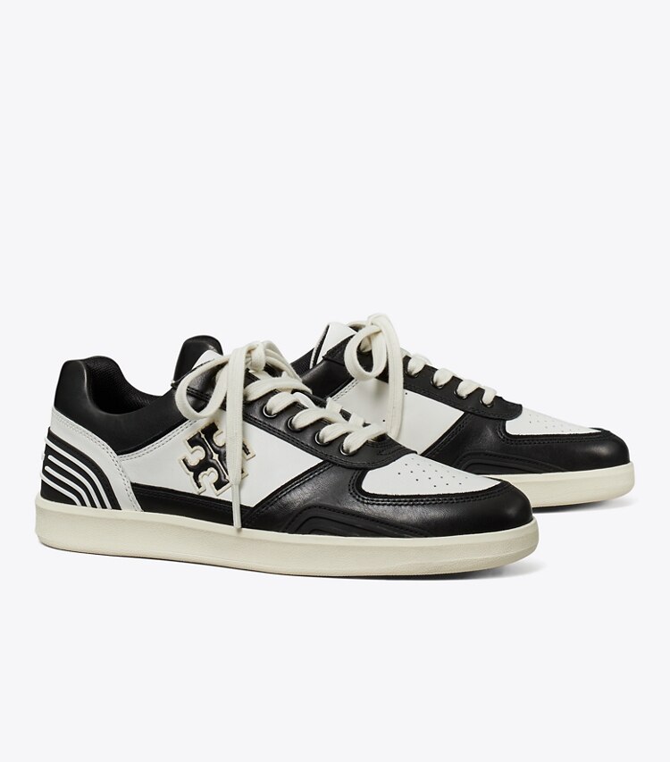Tory Burch diseñador zapatillas Zapatillas Clover Court en WHITE / PERFECT BLACK ángulo