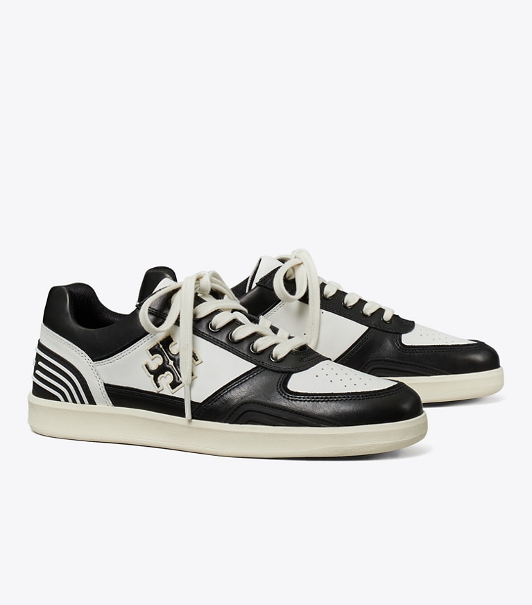 Tory Burch diseñador zapatillas Zapatillas Clover Court en WHITE / PERFECT BLACK ángulo