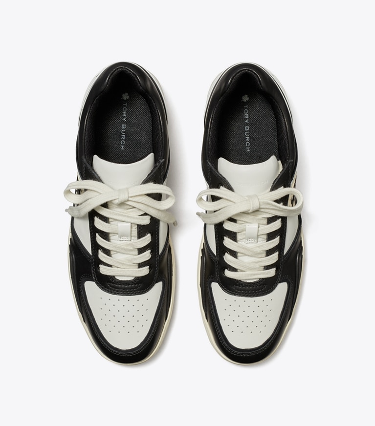 Tory Burch diseñador zapatillas Zapatillas Clover Court en WHITE / PERFECT BLACK vista superior