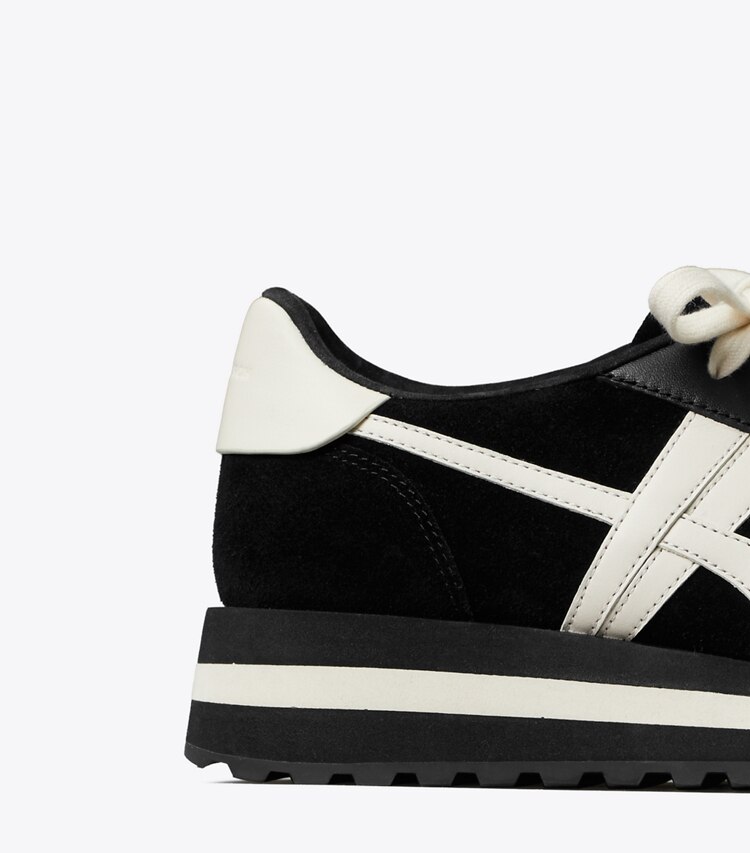 Tory Burch diseñador zapatillas Zapatillas con cuña Hank en BLACK/NEW IVORY/TITANIUM WHITE detalle