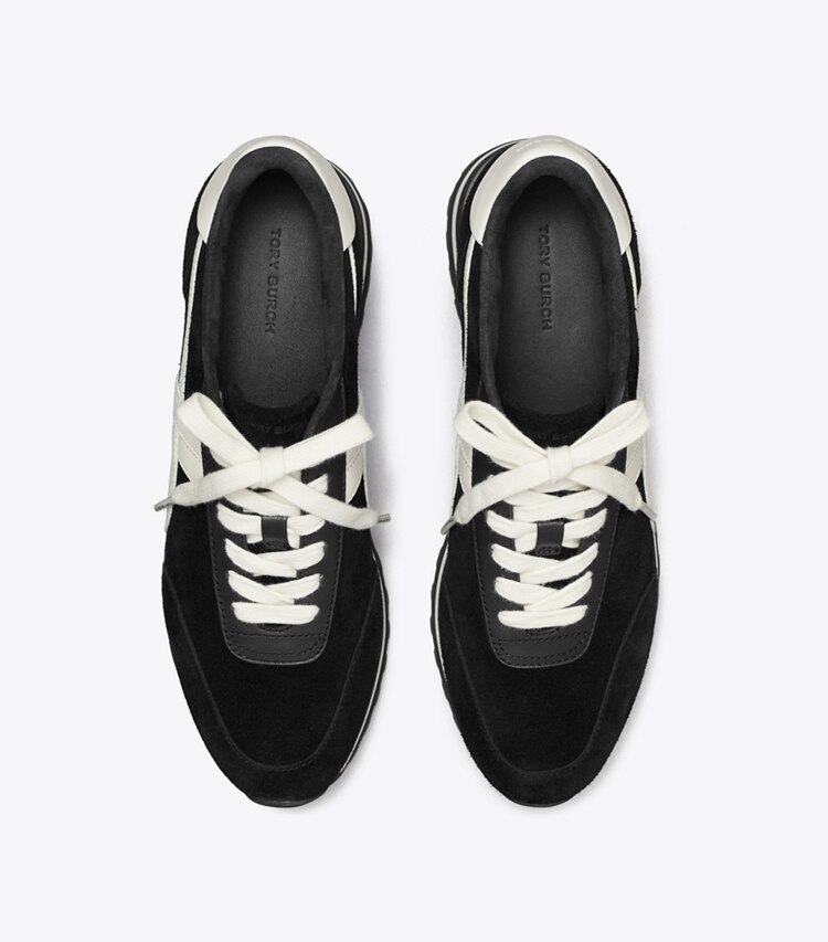Tory Burch diseñador zapatillas Zapatillas con cuña Hank en BLACK/NEW IVORY/TITANIUM WHITE vista superior