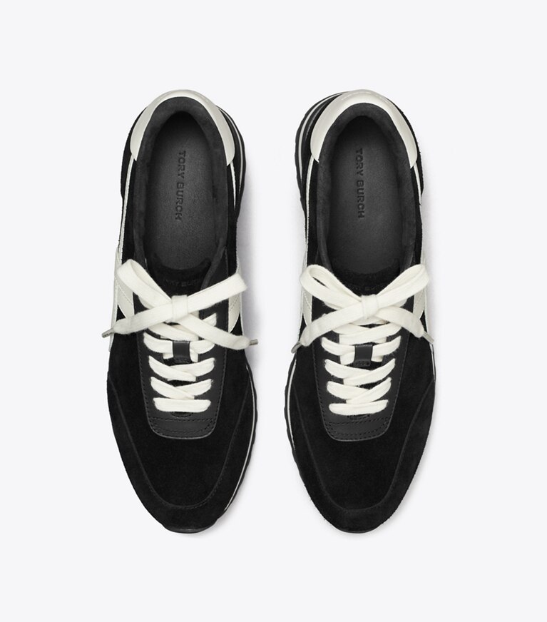 Tory Burch diseñador zapatillas Zapatillas con cuña Hank en BLACK/NEW IVORY/TITANIUM WHITE vista superior