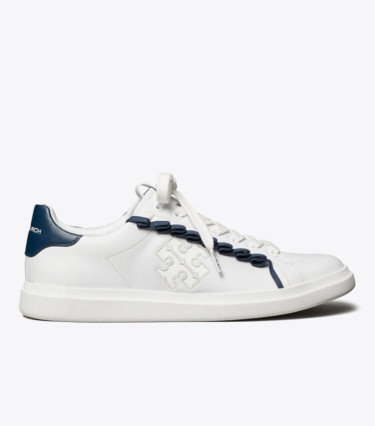 Tory Burch diseñador zapatillas Zapatillas con volantes Howell Court en TITANIUM WHITE / NIGHT VOYAGE lateral