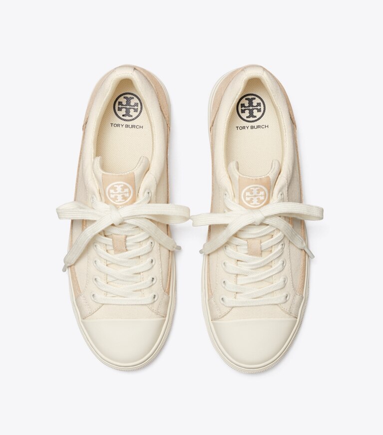 Tory Burch diseñador zapatillas Zapatillas Court clásicas en IVORY CANVAS / NEW CREAM desde arriba