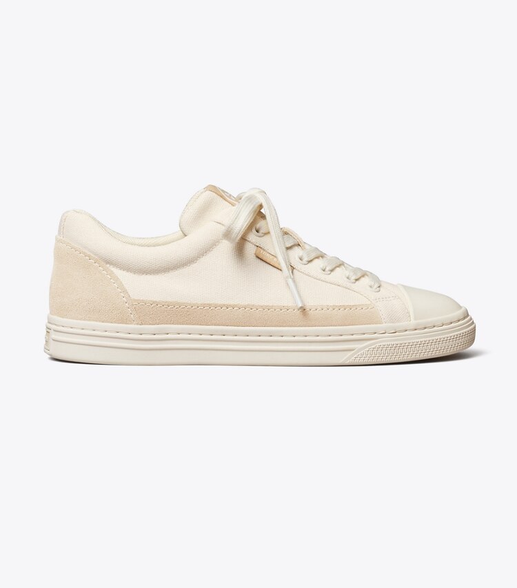 Tory Burch diseñador zapatillas Zapatillas Court clásicas en IVORY CANVAS / NEW CREAM lateral