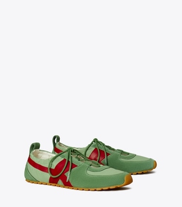 Tory Burch diseñador zapatillas Zapatillas de balet Hank en OLIVE / TORY RED / OLIVE ángulo
