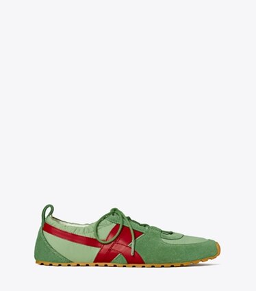 Tory Burch diseñador zapatillas Zapatillas de balet Hank en OLIVE / TORY RED / OLIVE lateral