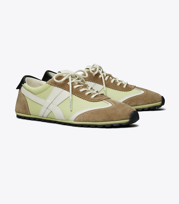 Tory Burch diseñador zapatillas Zapatillas Hank Field en GREEN / CREAM / BROWN ángulo