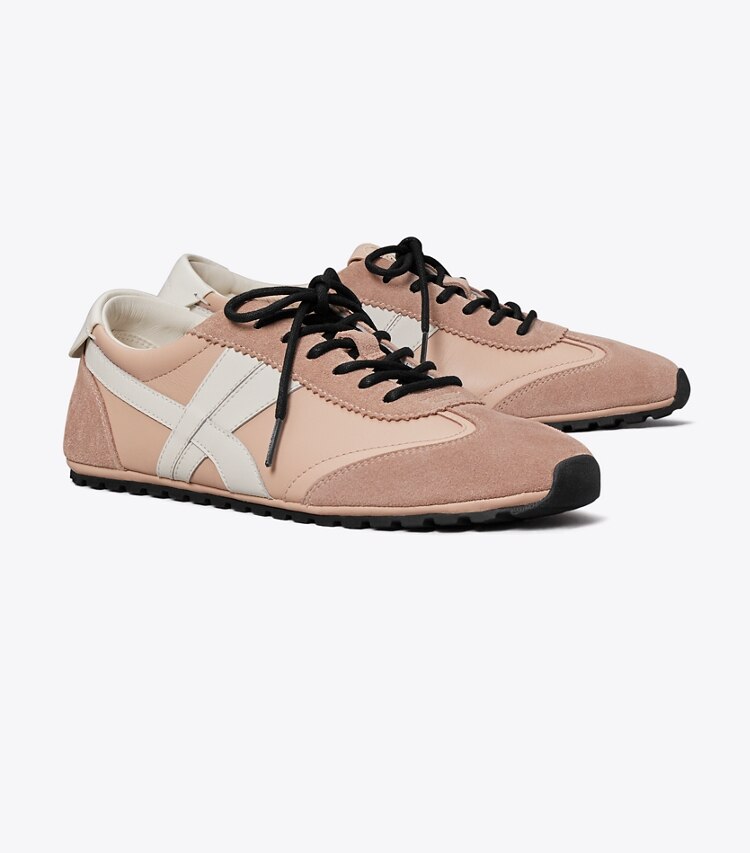 Tory Burch diseñador zapatillas Zapatillas Hank Field en DUSTY ROSE / MALVA / CREAM ángulo