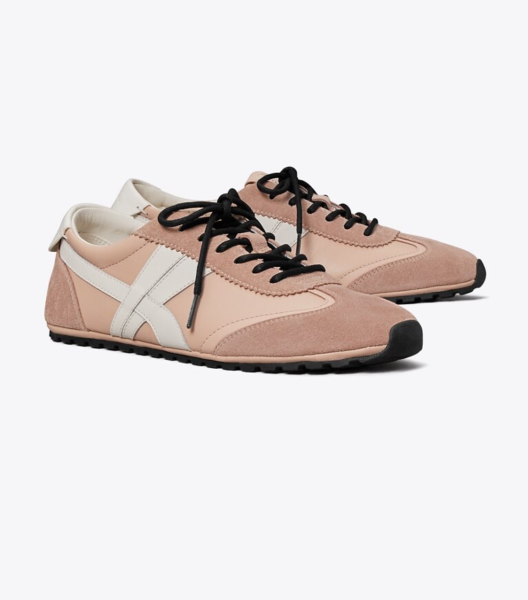 Tory Burch diseñador zapatillas Zapatillas Hank Field en DUSTY ROSE / MALVA / CREAM ángulo