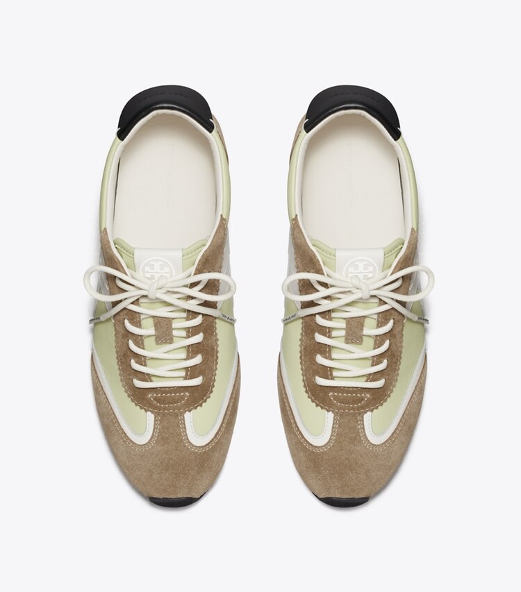 Tory Burch diseñador zapatillas Zapatillas Hank Field en GREEN / CREAM / BROWN vista superior