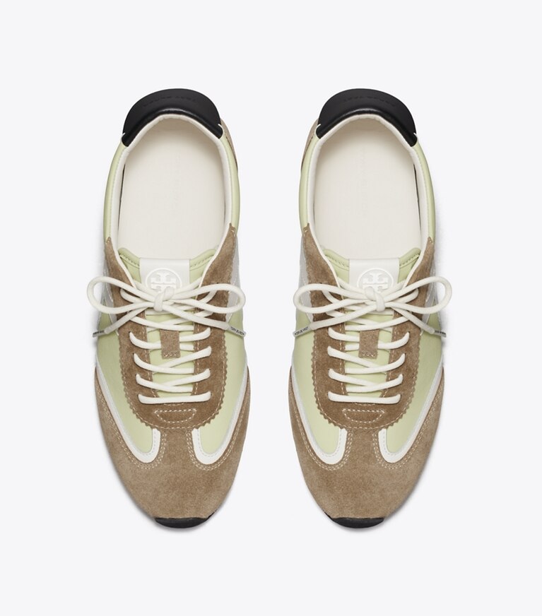 Tory Burch diseñador zapatillas Zapatillas Hank Field en GREEN / CREAM / BROWN vista superior