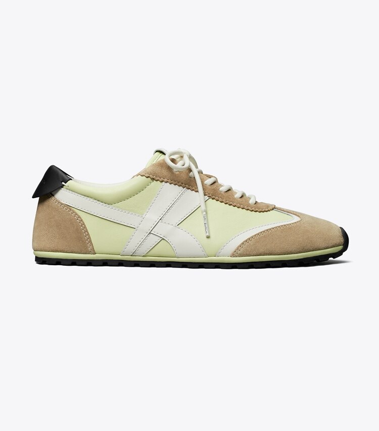 Tory Burch diseñador zapatillas Zapatillas Hank Field en GREEN / CREAM / BROWN lateral