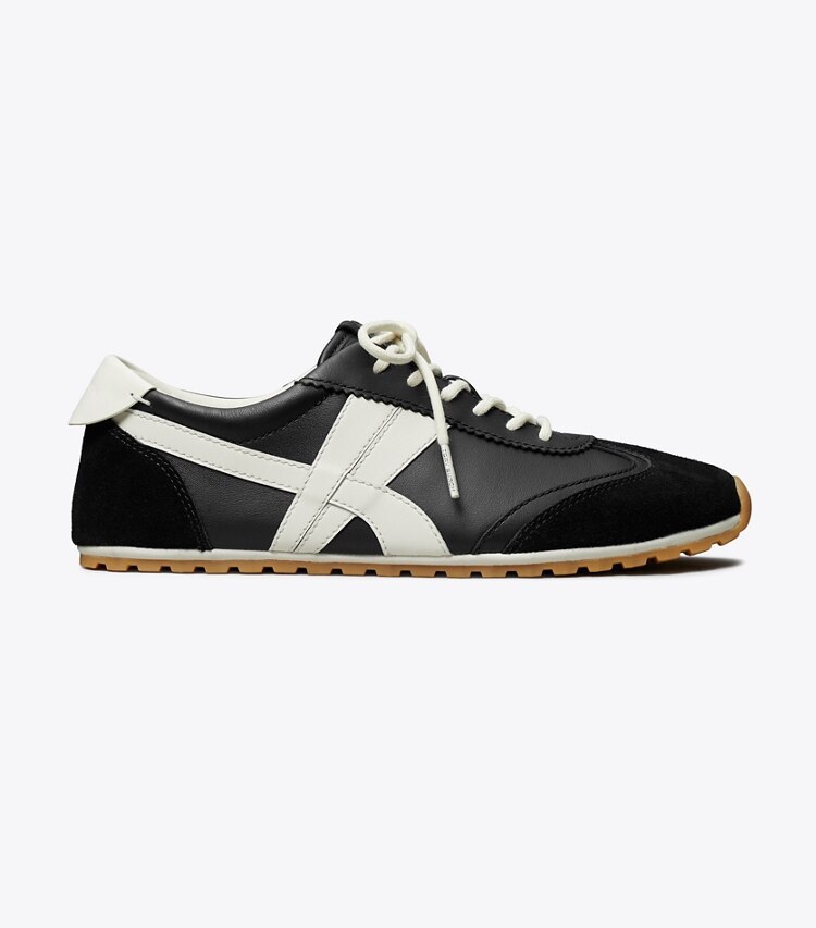 Tory Burch diseñador zapatillas Zapatillas Hank Field en BLACK / CREAM / BLACK lateral