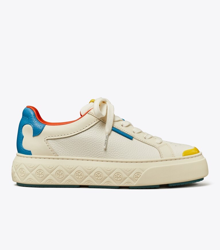 Tory Burch diseñador zapatillas Zapatillas Ladybug en WHITE / NEW IVORY / COBALT lateral