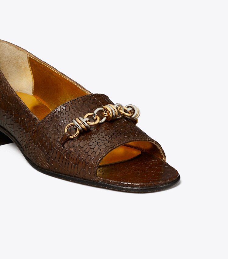 Tory Burch diseñador zapatos planos Zapato con puntera abierta Runway con cadena en KHAKI detalle