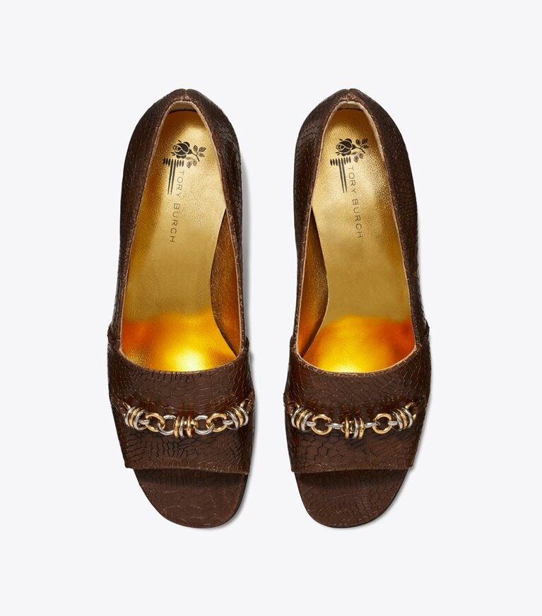Tory Burch diseñador zapatos planos Zapato con puntera abierta Runway con cadena en KHAKI vista superior
