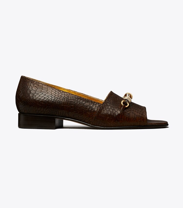 Tory Burch diseñador zapatos planos Zapato con puntera abierta Runway con cadena en KHAKI lateral