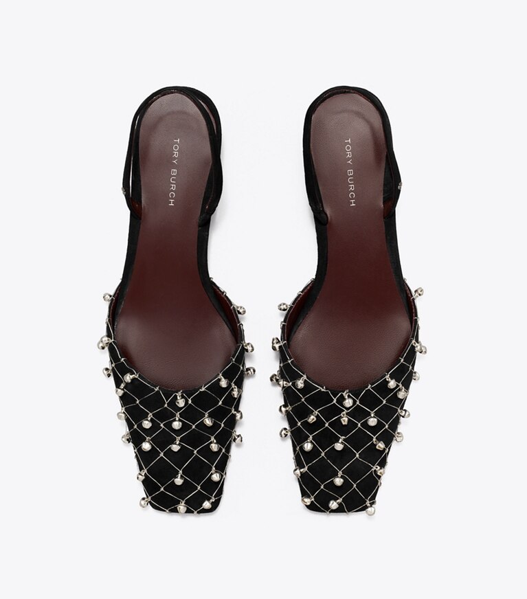 Tory Burch diseñador tacones Zapato con tira trasera Bell en PERFECT BLACK vista superior