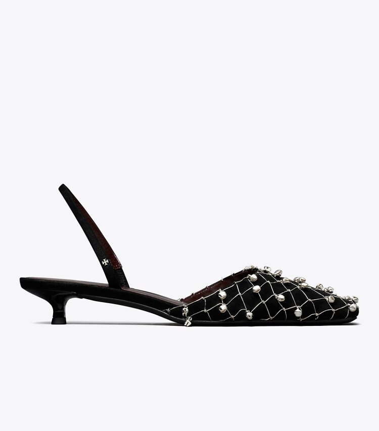 Tory Burch diseñador tacones Zapato con tira trasera Bell en PERFECT BLACK lateral